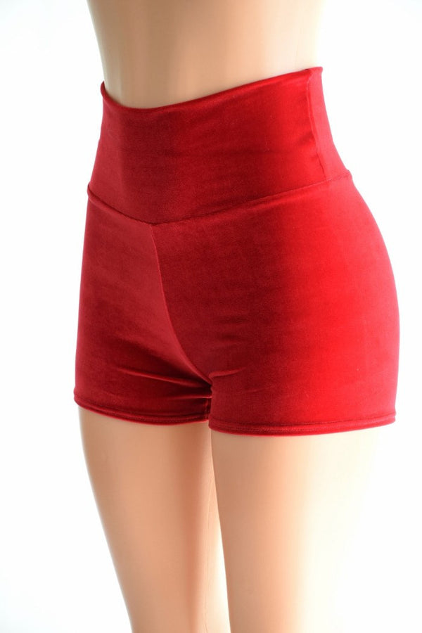 Red Velvet High Waist Shorts - 1