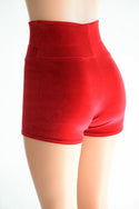 Red Velvet High Waist Shorts - 3