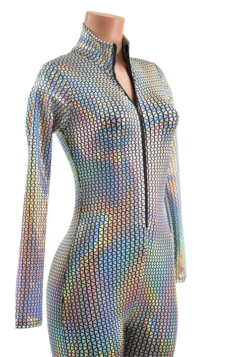 Zipper Front Stella Catsuit in Prism Holographic - Coquetry Clothing