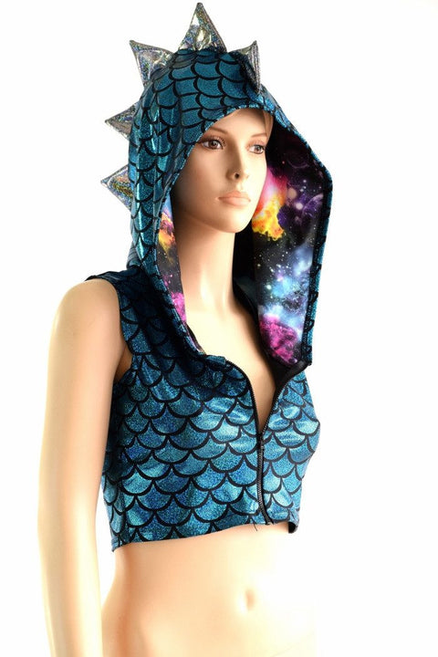 Turquoise Dragon Zipper Front Crop Top - Coquetry Clothing