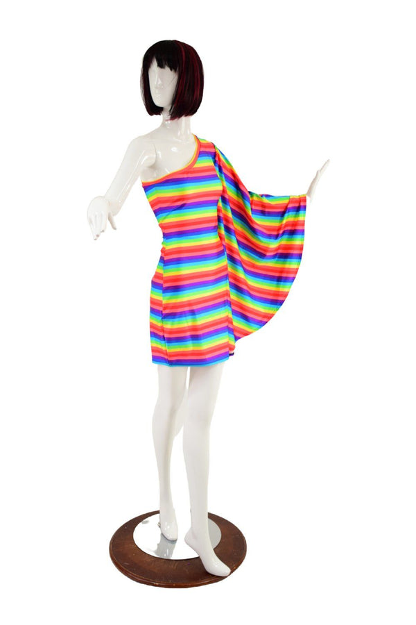Rainbow One Shoulder Fan Sleeve Dress - 3