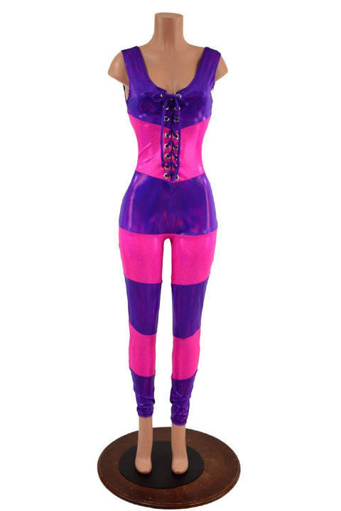 Evolution Seven Layer Catsuit in Neon Pink & Grape Holographic - Coquetry Clothing