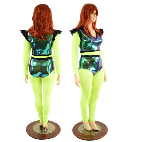 Scarab & Neon Yellow Mesh Catsuit - Coquetry Clothing