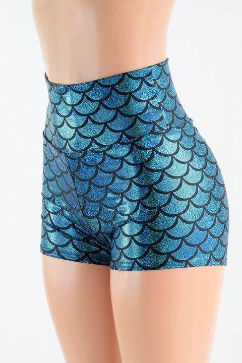 Turquoise Mermaid High Waist Shorts - Coquetry Clothing