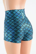 Turquoise Mermaid High Waist Shorts - 3