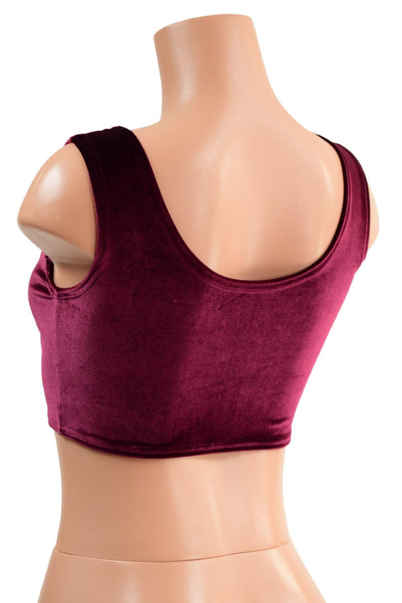 6" Mini Lace UP Front Crop Tank in Burgundy Velvet - Coquetry Clothing