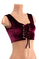 6" Mini Lace UP Front Crop Tank in Burgundy Velvet - Coquetry Clothing