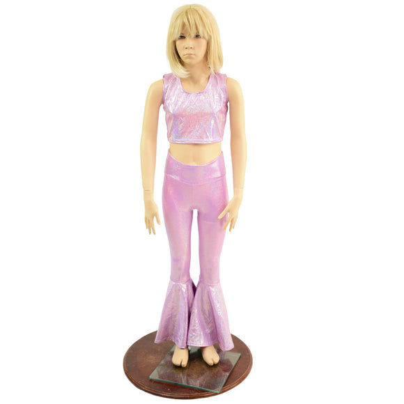 6 Ready to Ship Girls Lilac Holographic Flares & Top Set - Coquetry Clothing