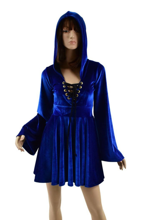 Sapphire Velvet Lace Up Skater Dress - Coquetry Clothing