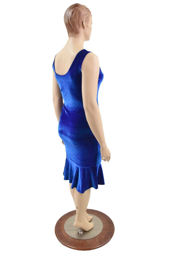 Sapphire Velvet Tank Style Ruffled Wiggle Dress - 5