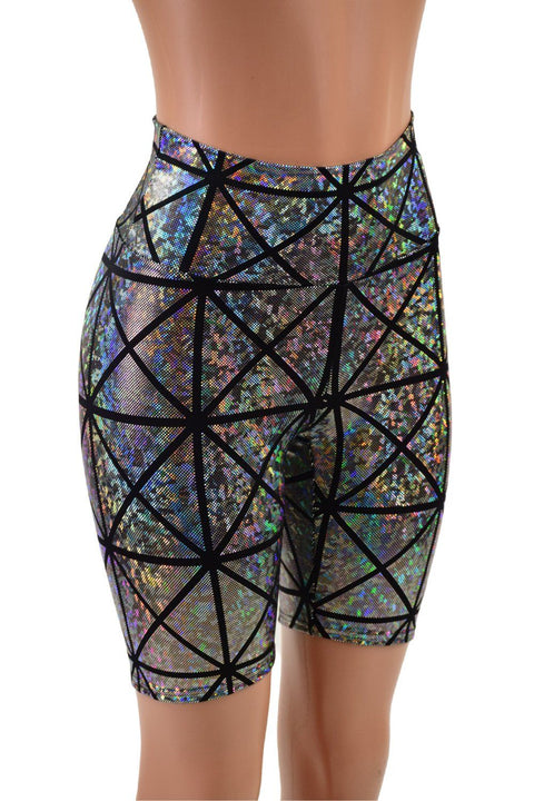 Silver on Black Cracked Tiles Bike Shorts - Coquetry Clothing