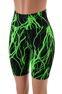 Neon Green Lightning High Waist Bike Shorts - 1