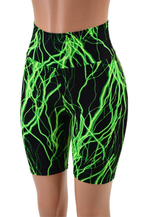 Neon Green Lightning High Waist Bike Shorts - Coquetry Clothing
