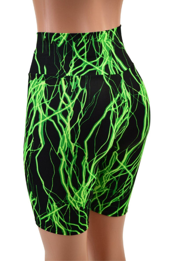 Neon Green Lightning High Waist Bike Shorts - 2