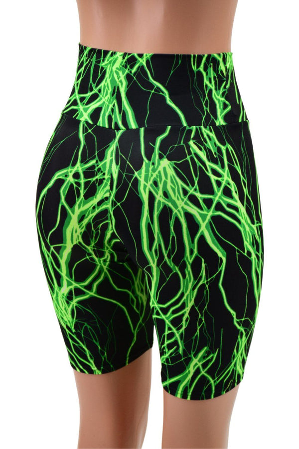 Neon Green Lightning High Waist Bike Shorts - 3