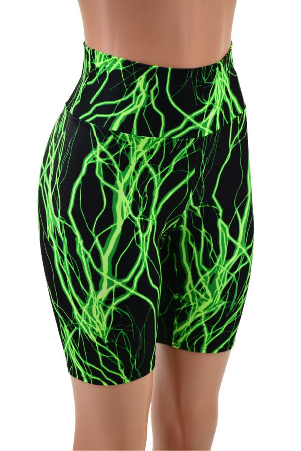 Neon Green Lightning High Waist Bike Shorts - 4
