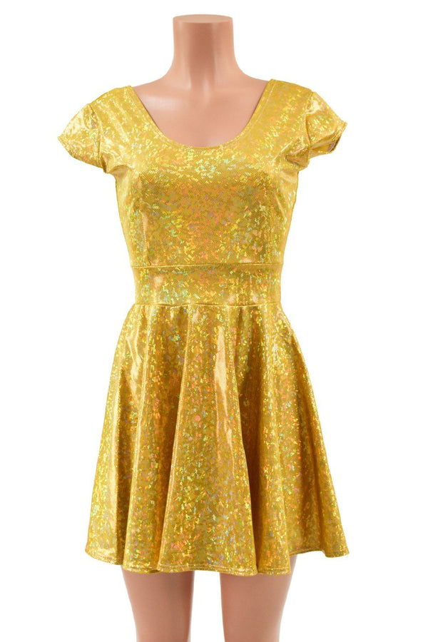 Gold Kaleidoscope Cap Sleeve Skater Dress - 5