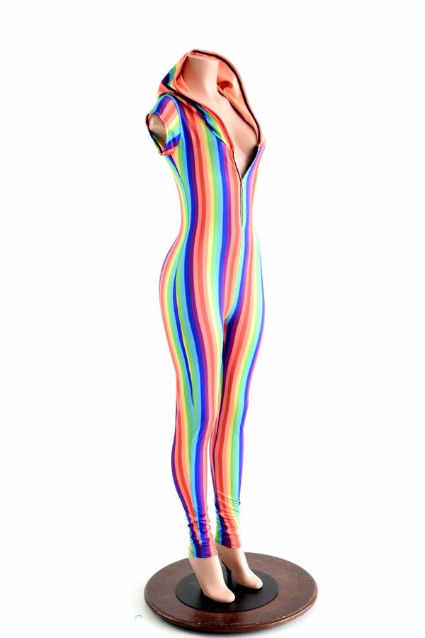 Rainbow Print Catsuit Wet Look Spandex Pride Jumpsuit Unitard Bodysuit  Festival Burning Man Costume S M L XL 