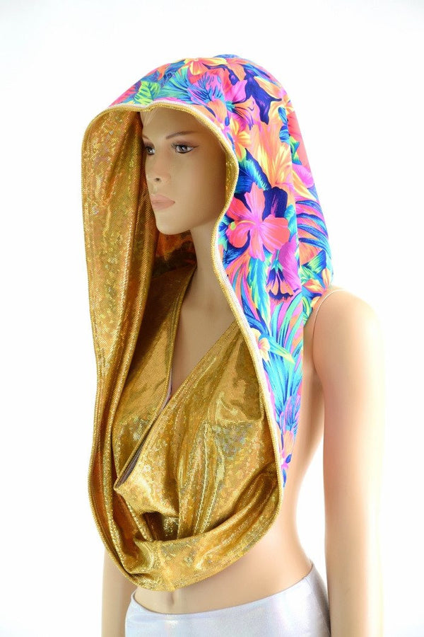 HUGE Neon Tahitian & Gold Festival Hood - 2