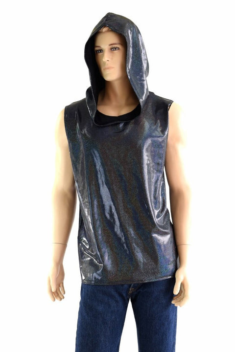 Mens Sleeveless Black Holographic Hoodie - Coquetry Clothing