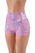 Lilac Holographic High Waist Shorts with Front and Back Pockets - 4