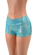 Seafoam Holographic Mid Rise Shorts with Front and Back Pockets - 5