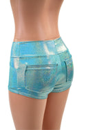 Seafoam Holographic Mid Rise Shorts with Front and Back Pockets - 4