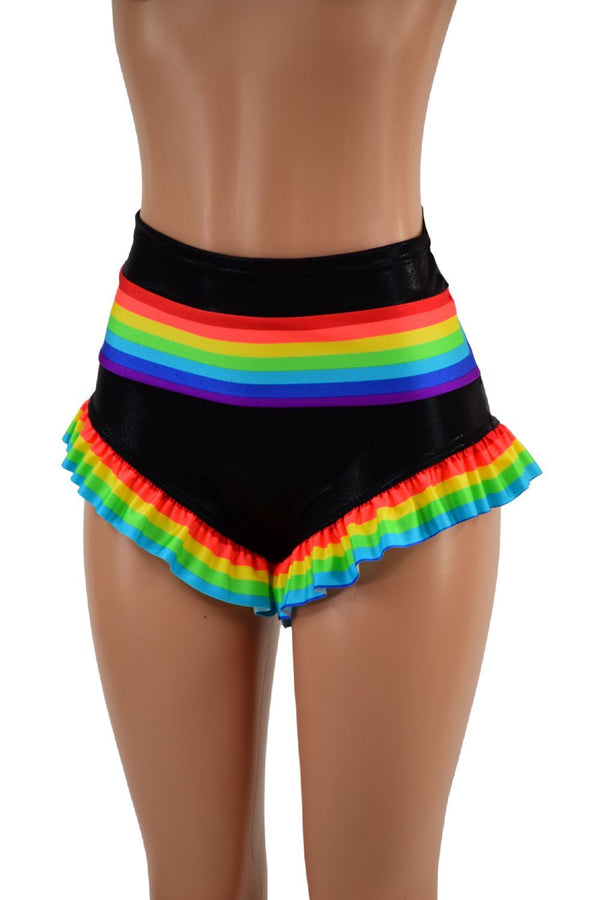 Retro Rainbow Siren Shorts with Rainbow Leg Ruffle - 5