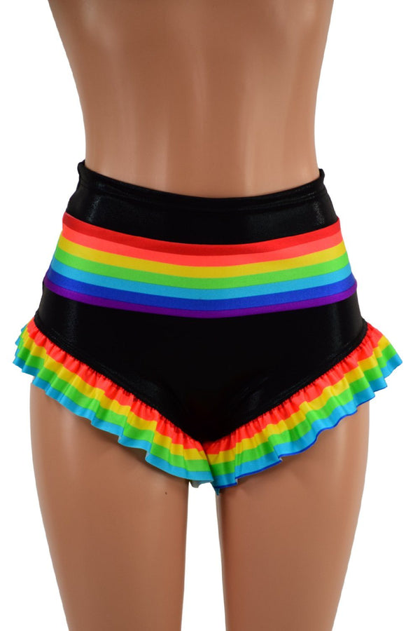 Retro Rainbow Siren Shorts with Rainbow Leg Ruffle - 4