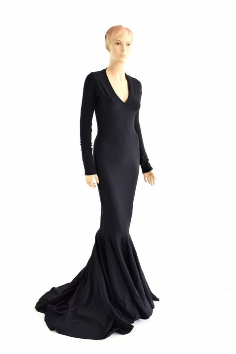 Black Zen Morticia Puddle Train Gown - Coquetry Clothing