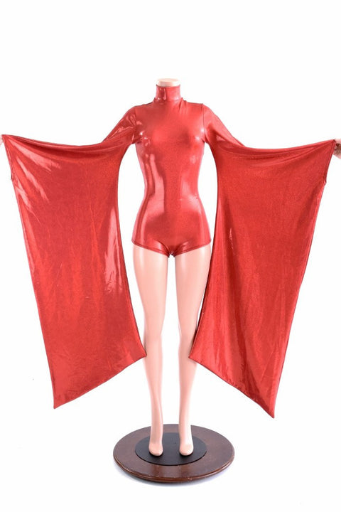 Futuristic Red Holographic Kimono Sleeve Romper - Coquetry Clothing
