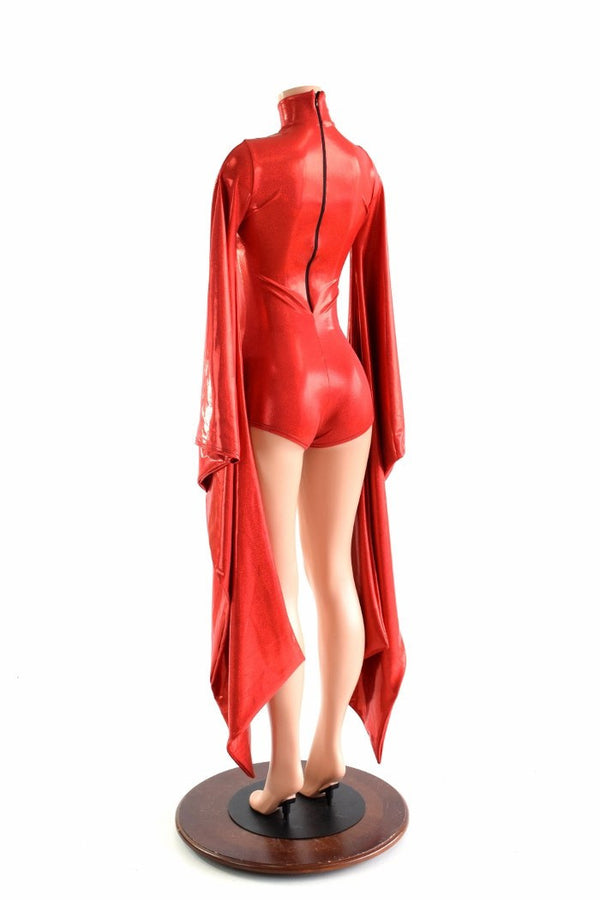 Futuristic Red Holographic Kimono Sleeve Romper - 4