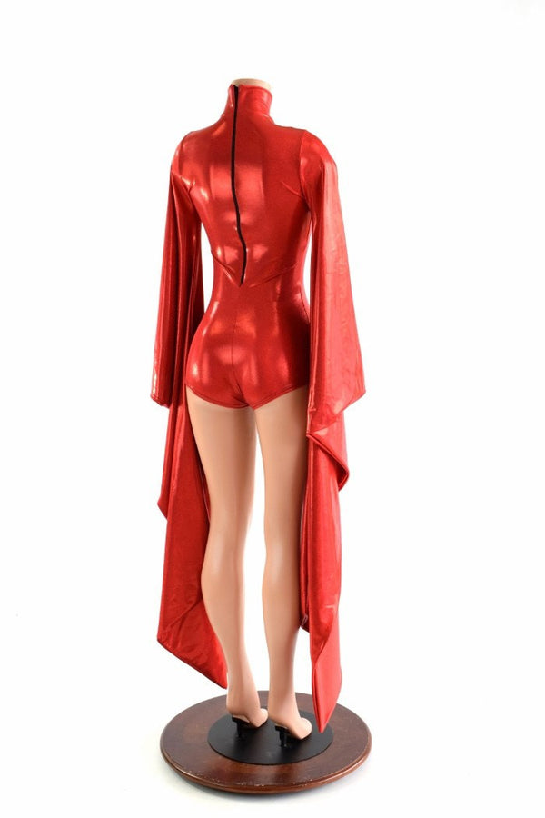 Futuristic Red Holographic Kimono Sleeve Romper - 3