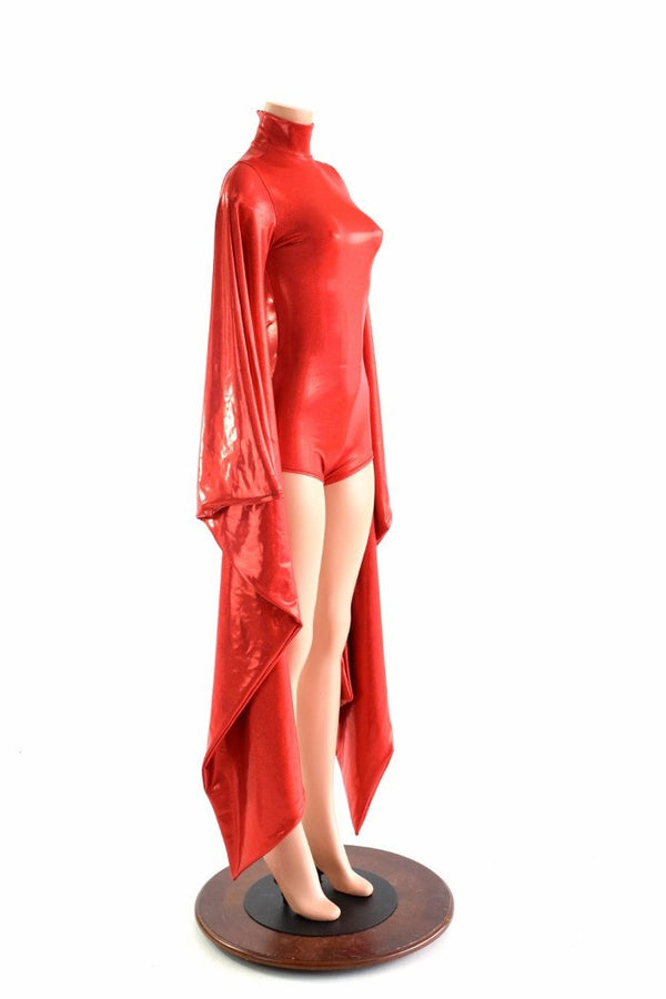 Futuristic Red Holographic Kimono Sleeve Romper - 2