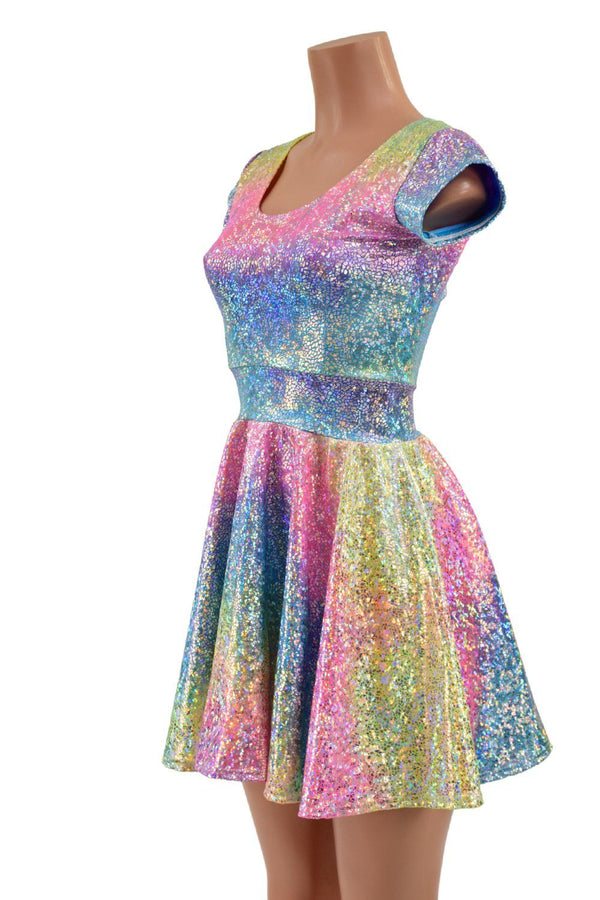 Rainbow Shattered Glass Cap Sleeve Skater Dress - 3