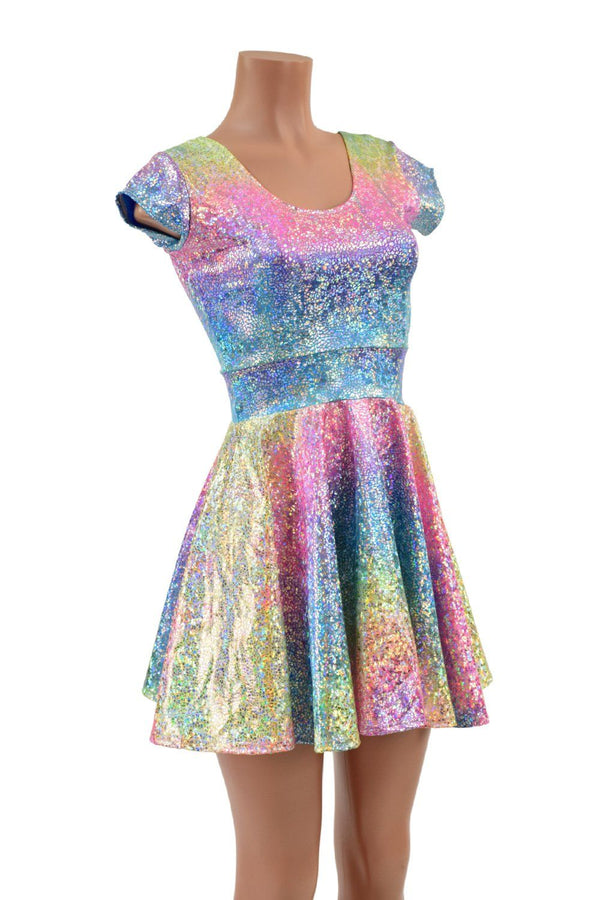 Rainbow Shattered Glass Cap Sleeve Skater Dress - 6