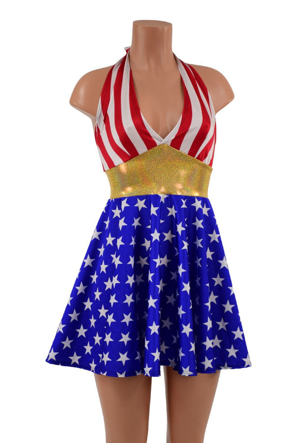 Patriotic Stars and Stripes Halter Skater Dress - 3