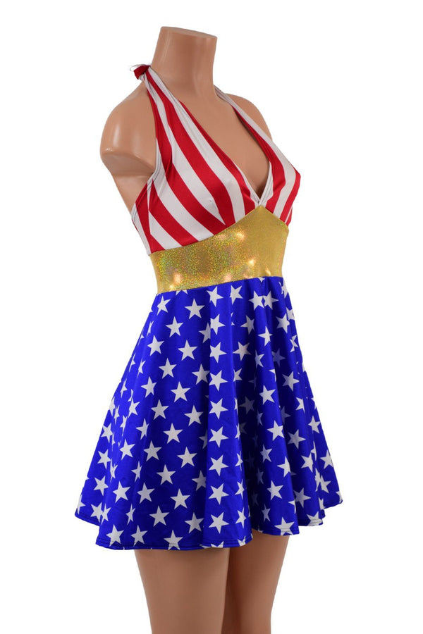 Patriotic Stars and Stripes Halter Skater Dress - 2