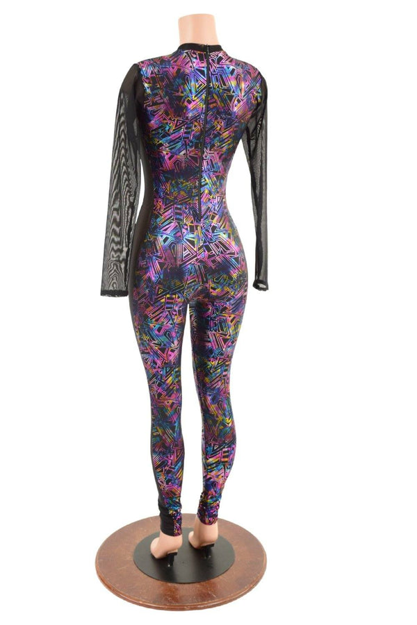 Cyberspace Catsuit with Mesh Sleeves & Side Panels - 4