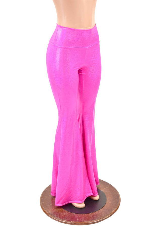 Neon Pink Holographic High Waist Solar Flares - 2