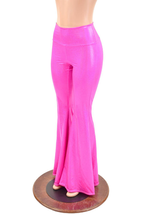 Neon Pink Holographic High Waist Solar Flares - Coquetry Clothing