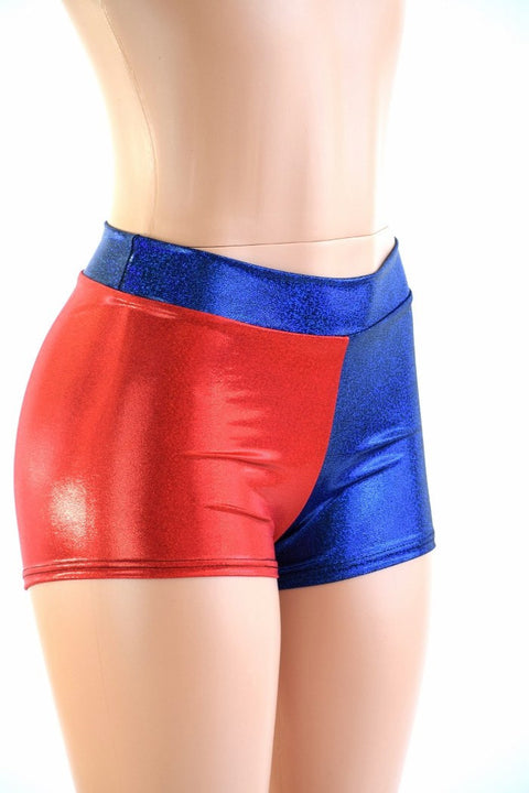 Harlequin Red & Blue Mid Rise Shorts - Coquetry Clothing