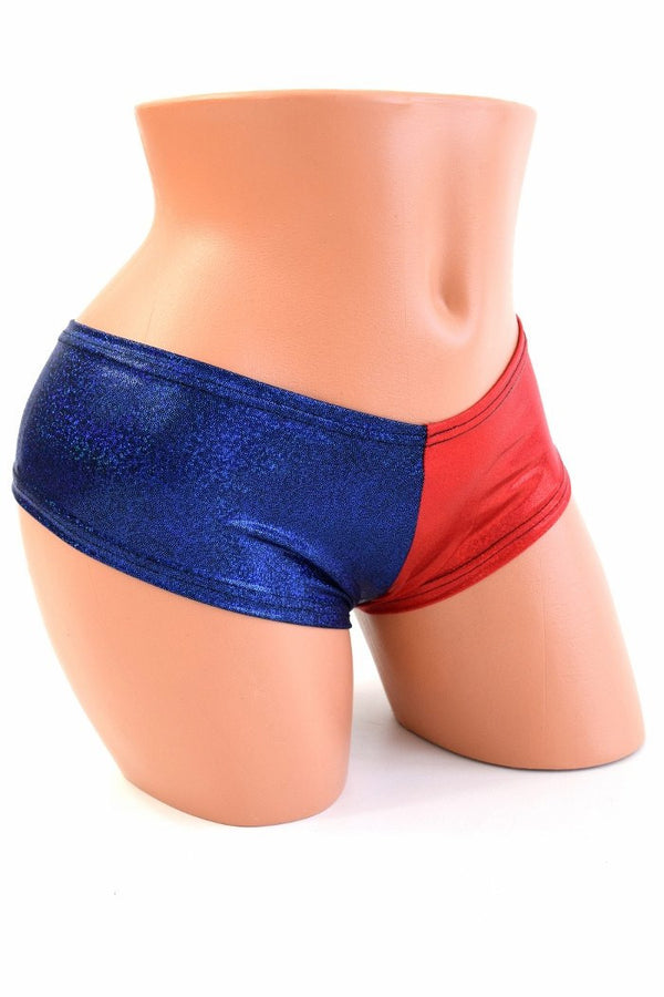 Harlequin Red & Blue Cheeky Booty Shorts - 2