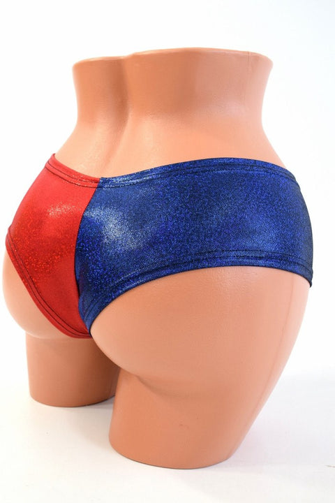 Harlequin Red & Blue Cheeky Booty Shorts - Coquetry Clothing