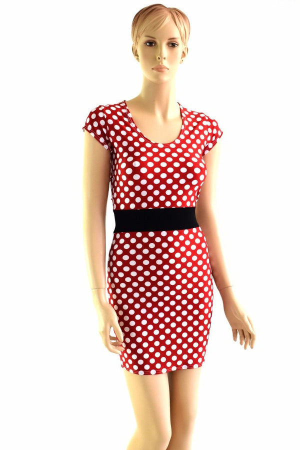 Polka Dot Black Waistband Minnie Dress - 1