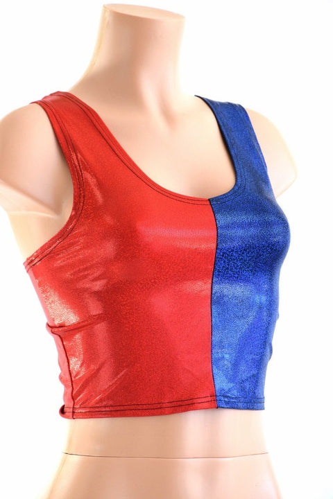 Harlequin Red & Blue Tank Crop - Coquetry Clothing
