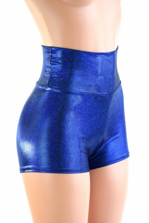 Blue Sparkly Jewel High Waist Shorts - Coquetry Clothing