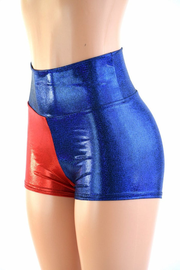 Harlequin Red & Blue High Waist Shorts - 2