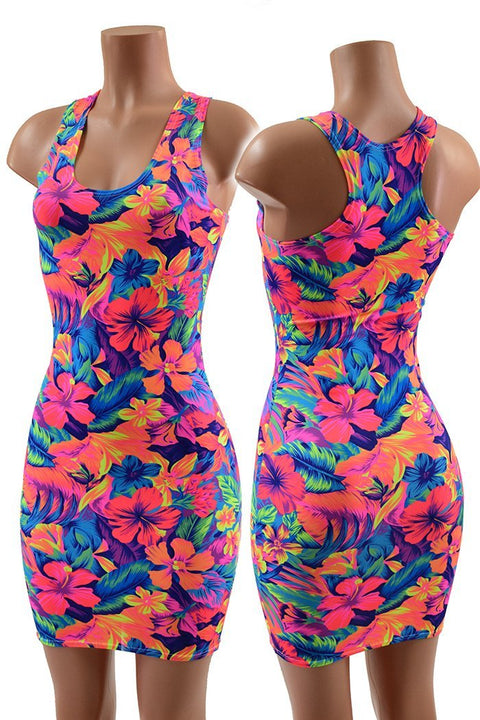 Tahitian Floral Racerback Bodycon Dress - Coquetry Clothing