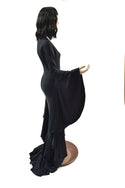 Black Zen Morticia Gown with V Neckline & Sorceress Sleeves - 2